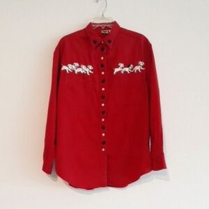 THE DISNEY CATALOG Embroidered 101 Dalmations Red Western Long Sleeve Shirt